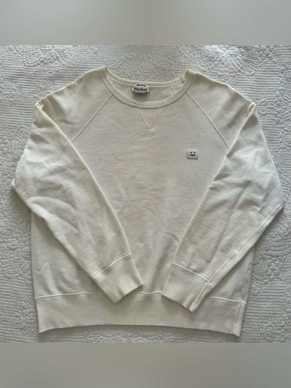Acne Studios Men’s Off-White College Face Crewneck Sweatshirt